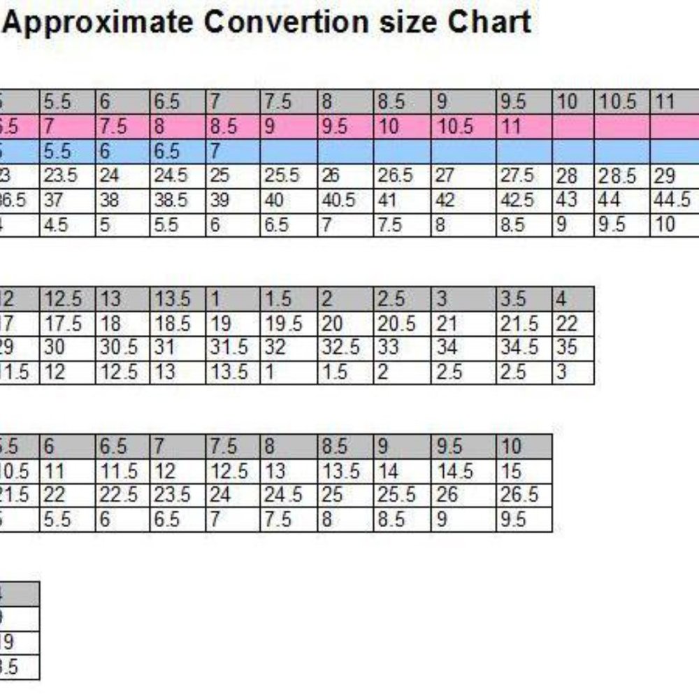 Vans size charts for reference